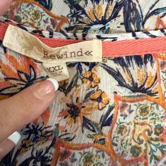 Rewind Floral Patchwork Open Front Kimono Cover Up Womens Sz XXL Lace Trim Boho - Picture 6 of 9